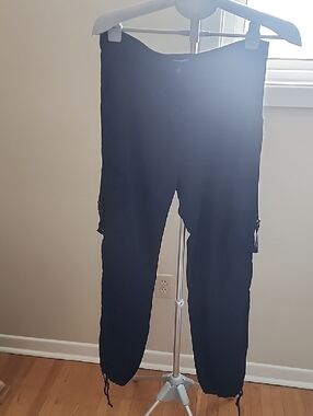 Black Satin Cargo Pant With  16 Inch Waist Fits Size 9/10